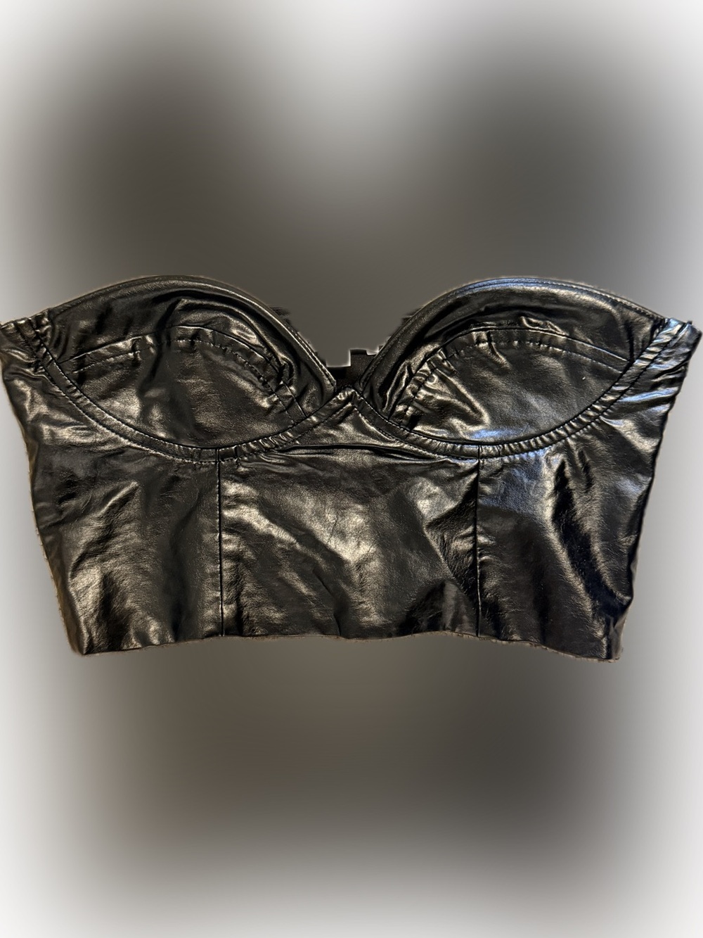 Grey Lab Los Angeles Black Cropped Faux Leather Bustier Top